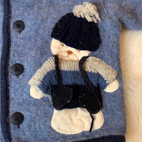 Ornella blue wool baby jacket with teddy bear Size 12 Months Made in Italy - Picture 4 of 9